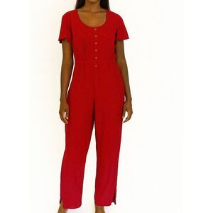 Verbo 100% linen red jumpsuit short sleeve size M